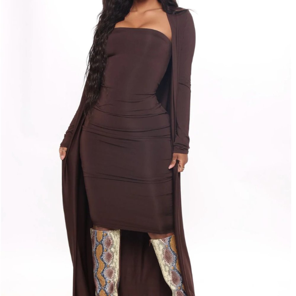 Still Fallin' For Him Dress Set - Brown